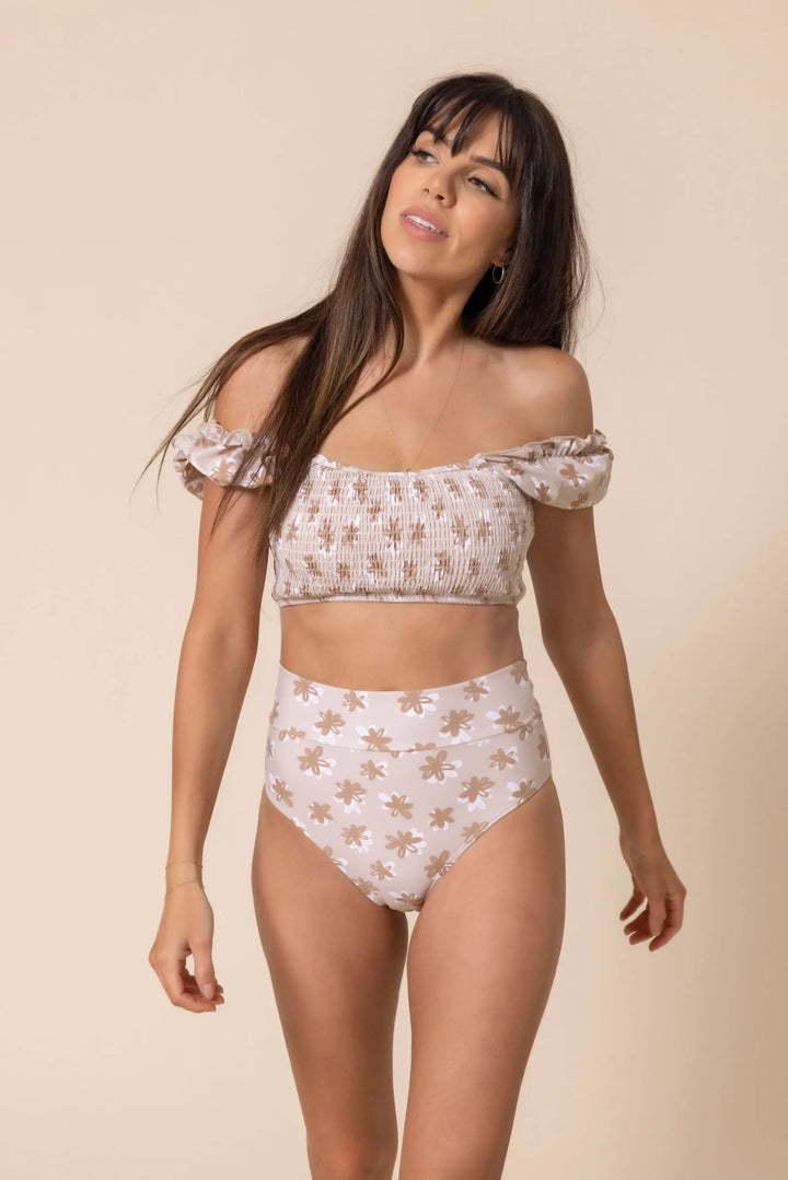 Women's Sleeved Bikini | Brown/White Floral