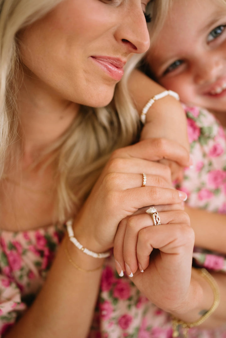 Mommy & Me White & Gold Stretchy Beaded Bracelet