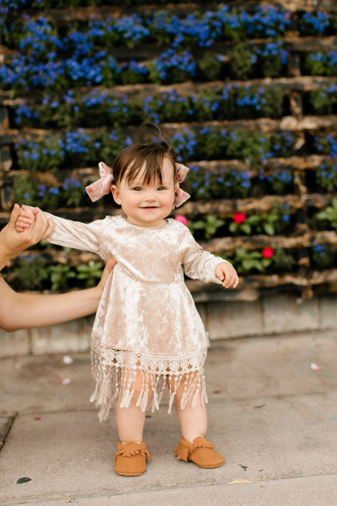 Indi Boho Velvet Dress in Beige