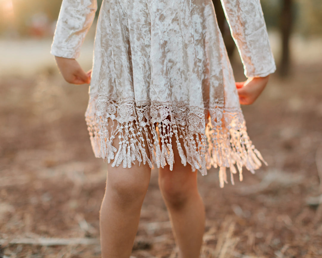 Indi Boho Velvet Dress in Beige - Reverie Threads