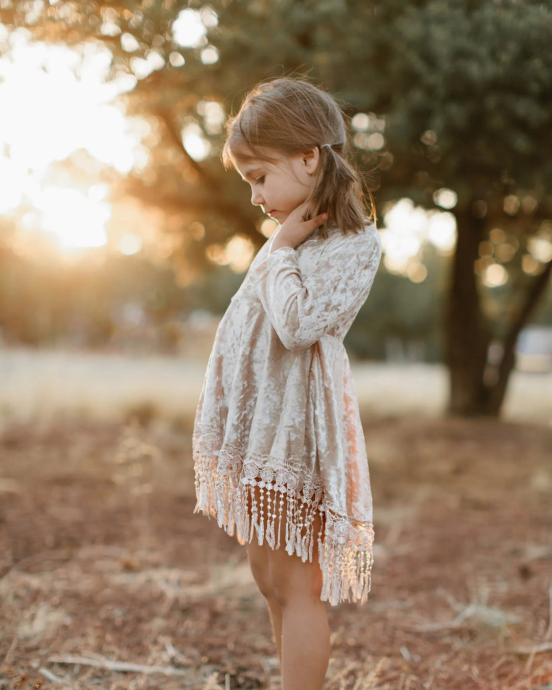 Indi Boho Velvet Dress in Beige