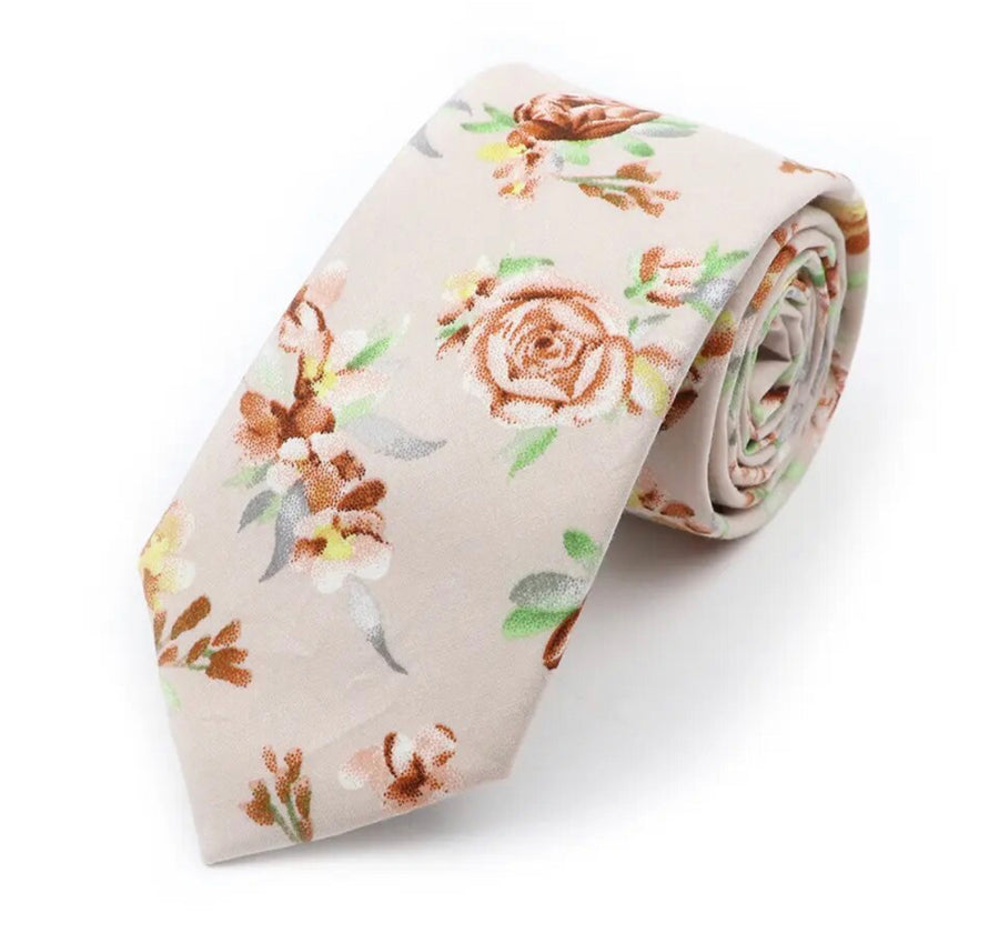 Men's Skinny Tie in Neutral Rustic Bloom