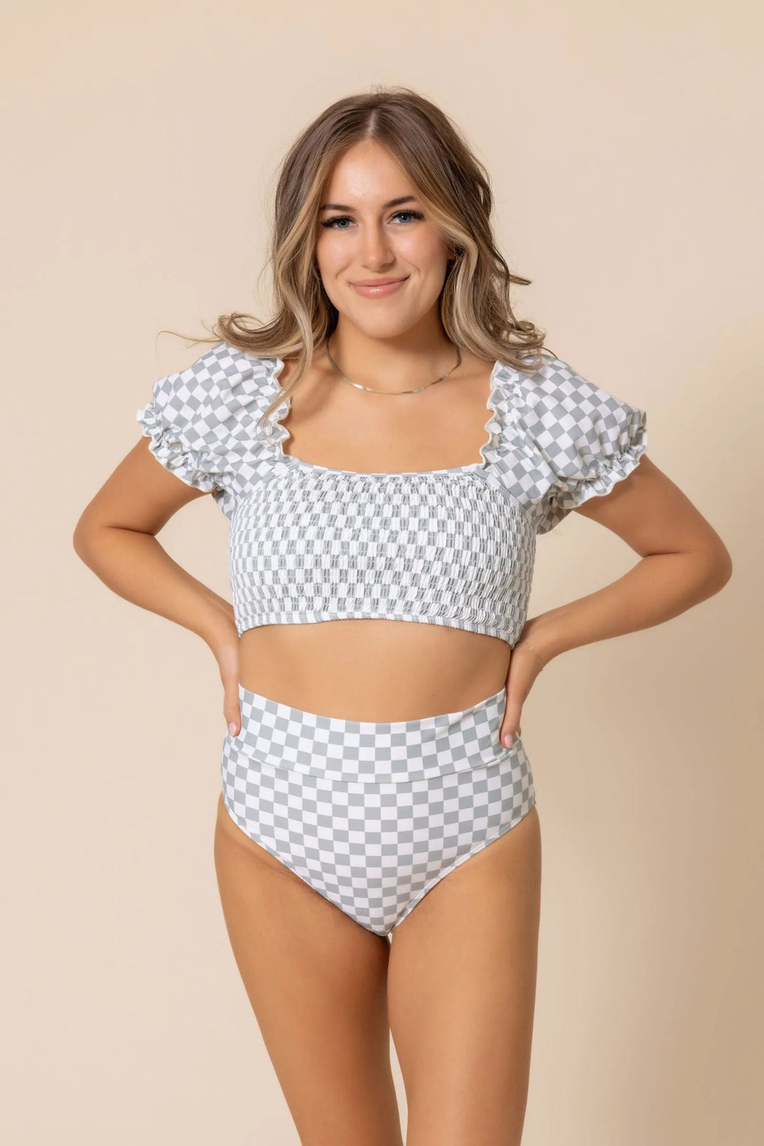 Women's Sleeved Bikini | Green Checkered