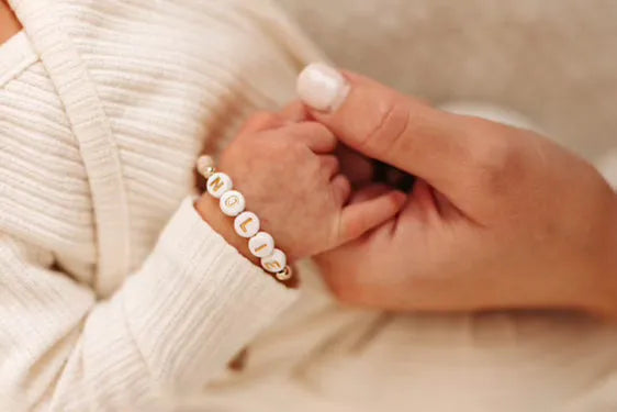 Personalized Name Mommy & Baby Bracelet in White Beads