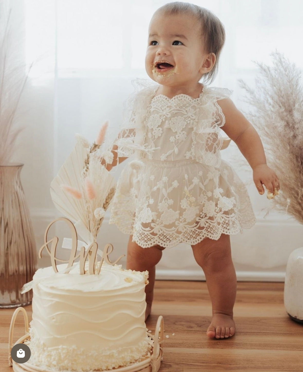 Everly Lace Romper in Ivory Reverie Threads