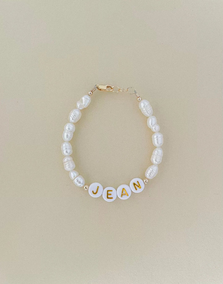 Personalized Name Mommy & Baby Bracelet in Pearly White