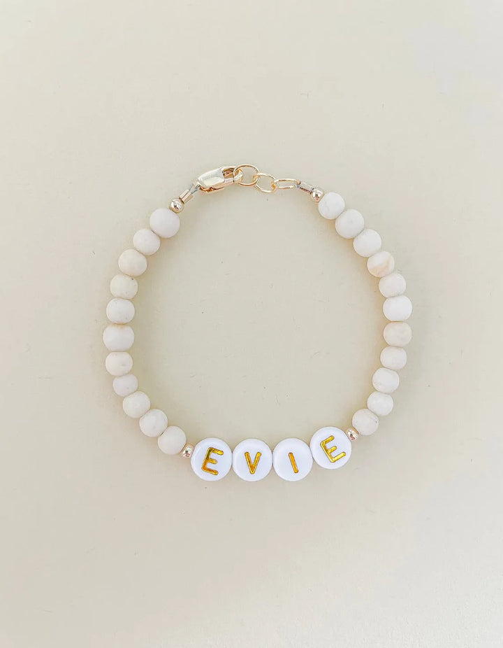 Personalized Name Mommy & Baby Bracelet in Creamy Beads