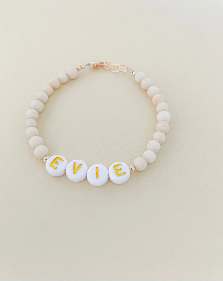 Personalized Name Mommy & Baby Bracelet in Creamy Beads