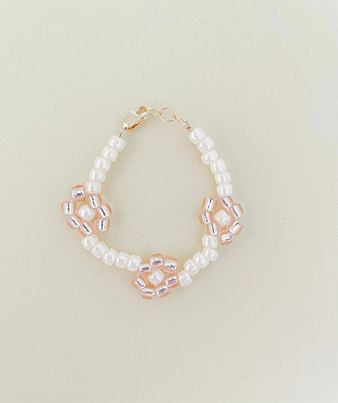 Cream & Blush Flower Beaded Mommy and Baby Bracelet