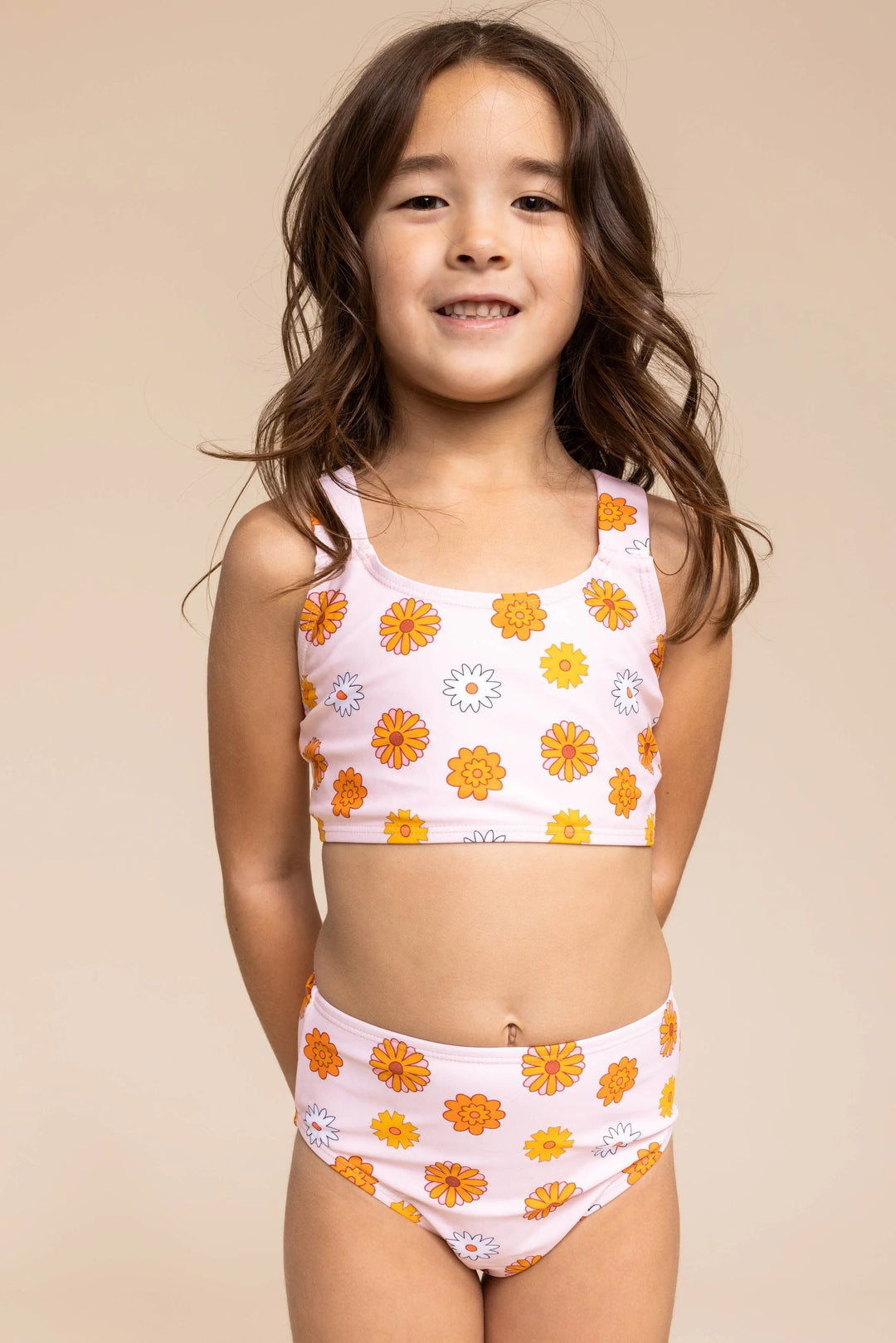 Girl's Basic Bikini | Yellow/Orange Floral