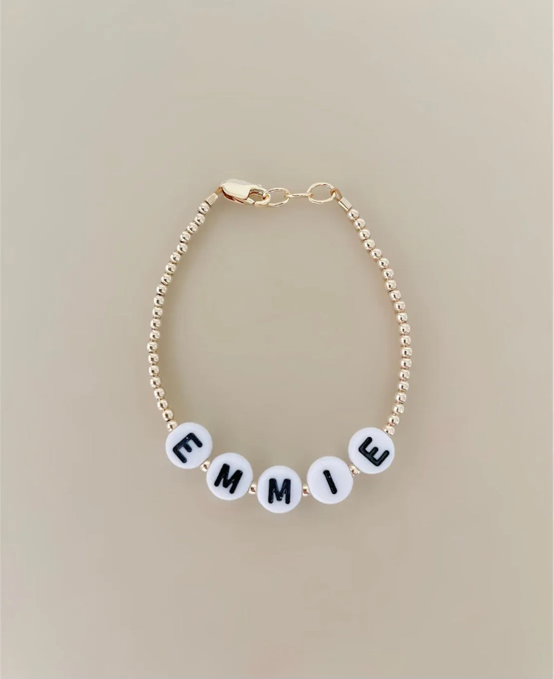 Personalized Name in Black Mommy & Baby Bracelet in 14K Gold Filled Beads