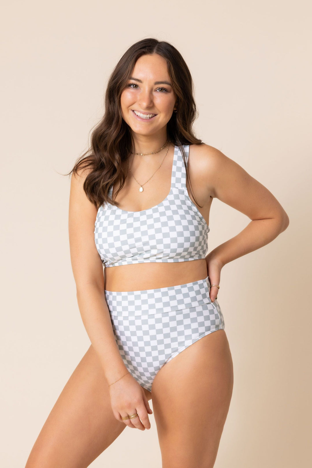 Women's Basic Bikini | Green Checkered