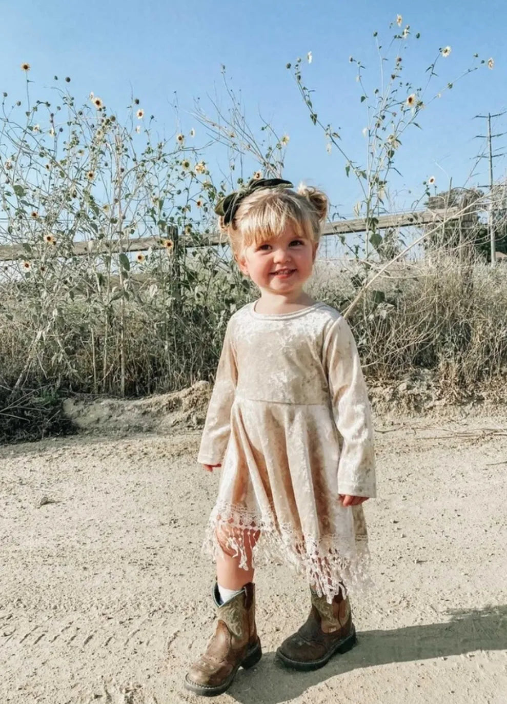 Indi Boho Velvet Dress in Beige