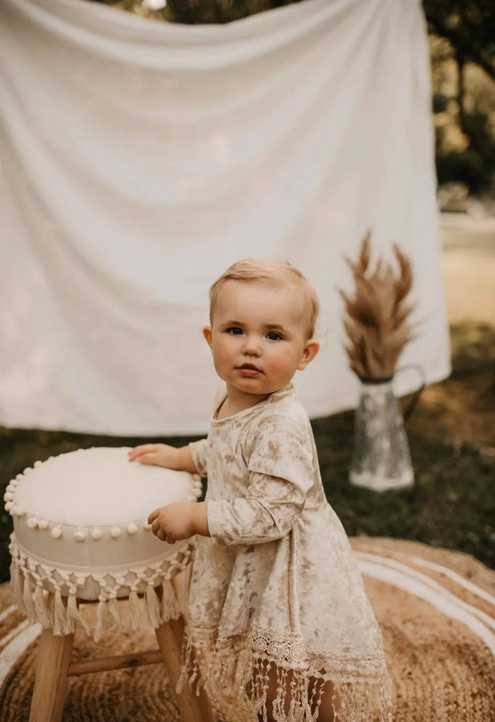 Indi Boho Velvet Dress in Beige