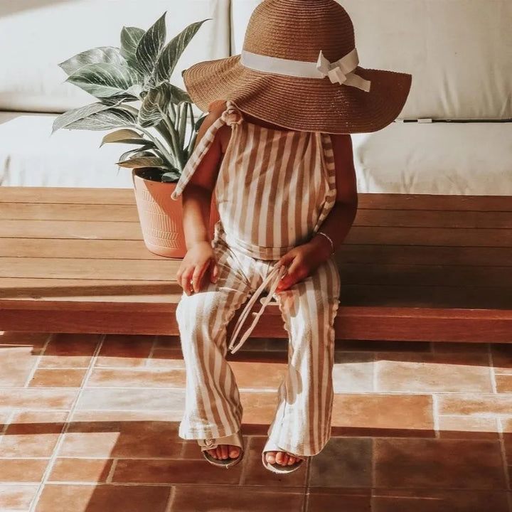 Hippie Vibes Jumpsuit in Beige Stripes