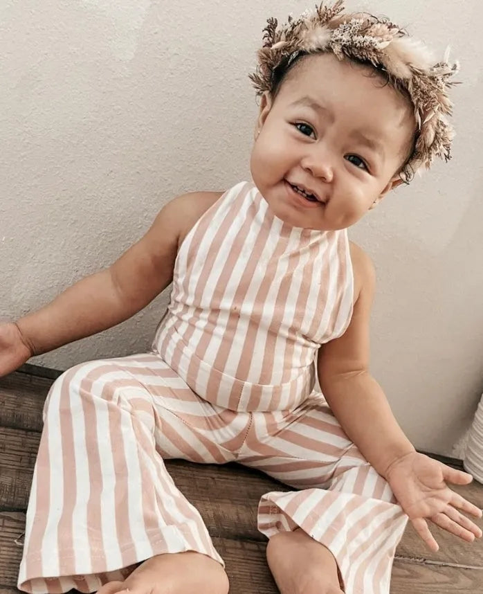 Hippie Vibes Jumpsuit in Beige Stripes