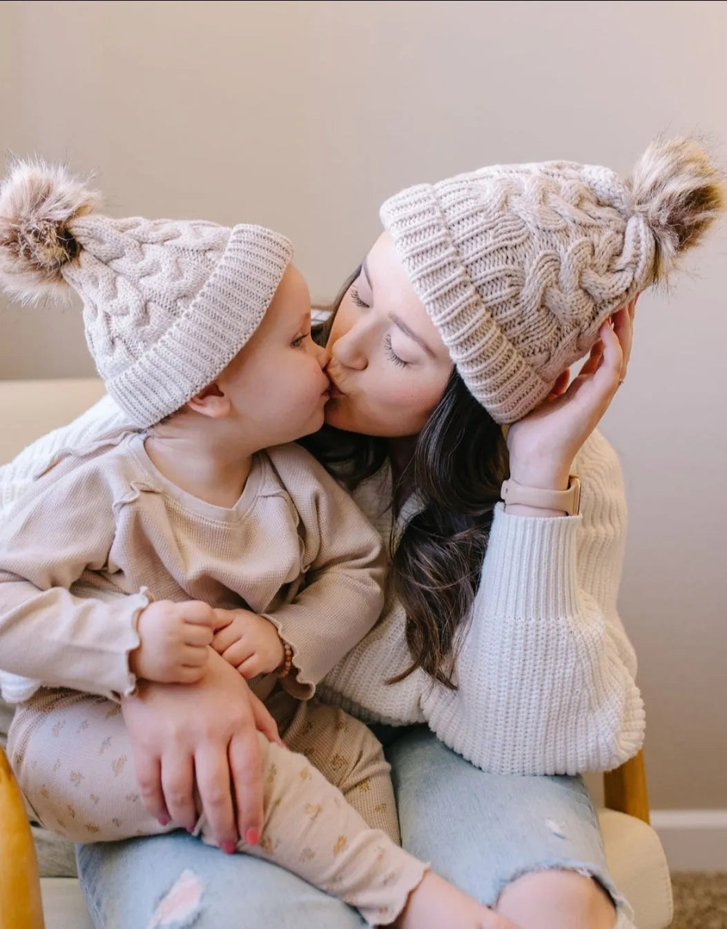 Mommy & Me Cozy Knit Beanie in Beige