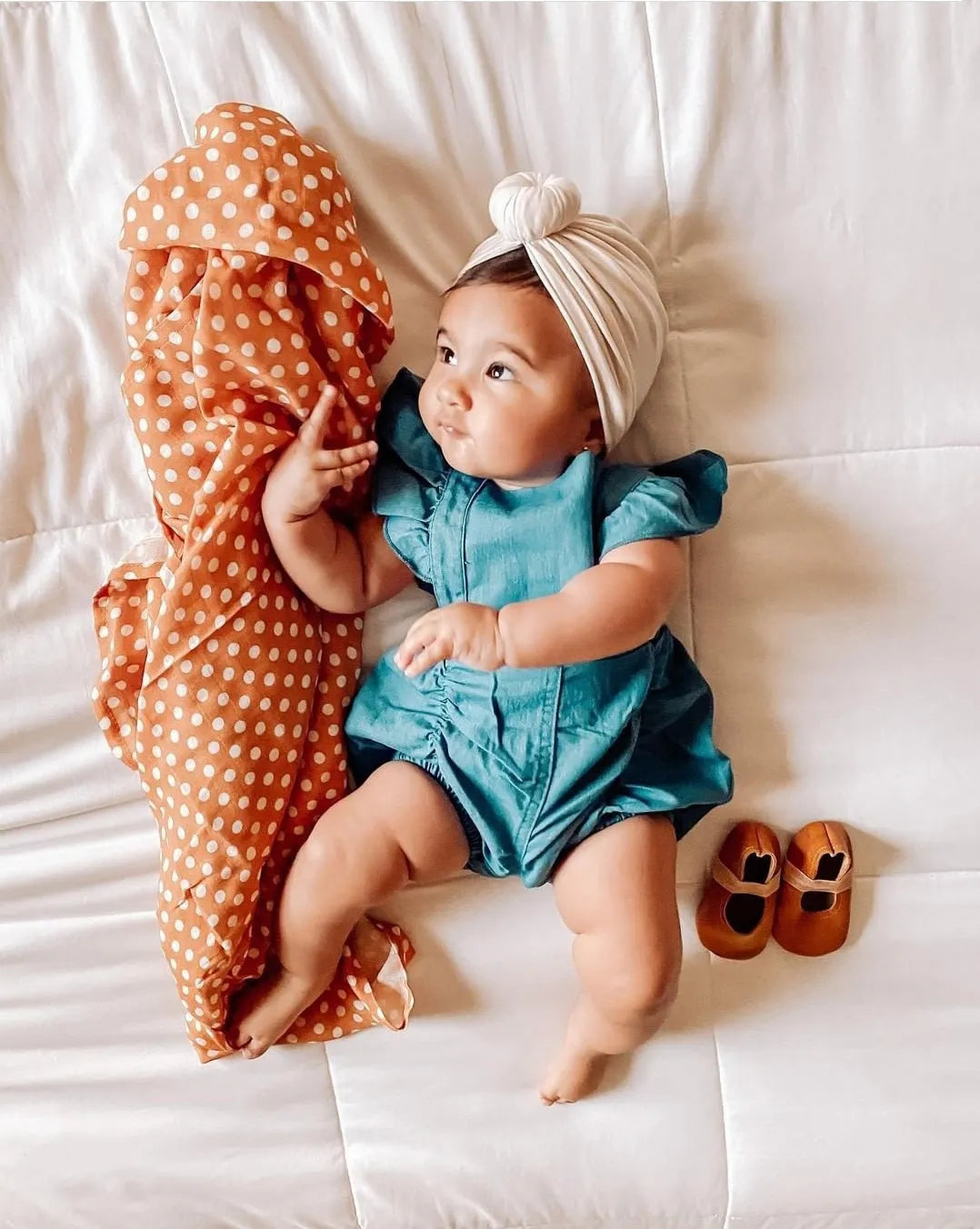 Denim ruffle romper sales