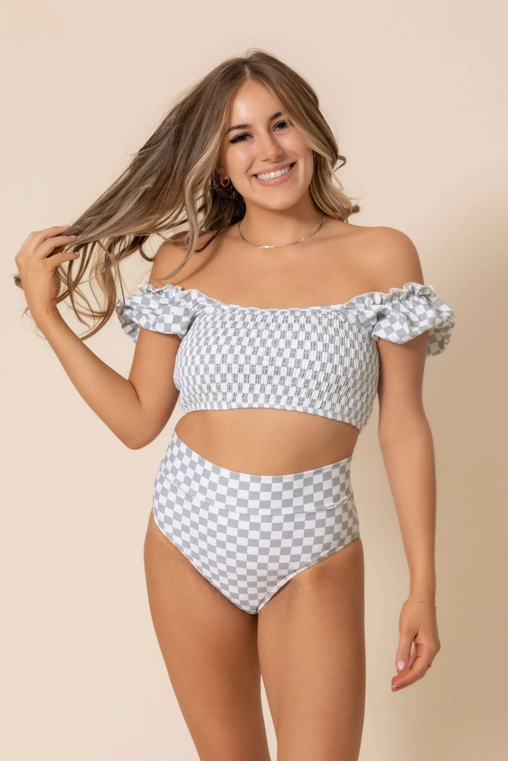 Women's Sleeved Bikini | Green Checkered