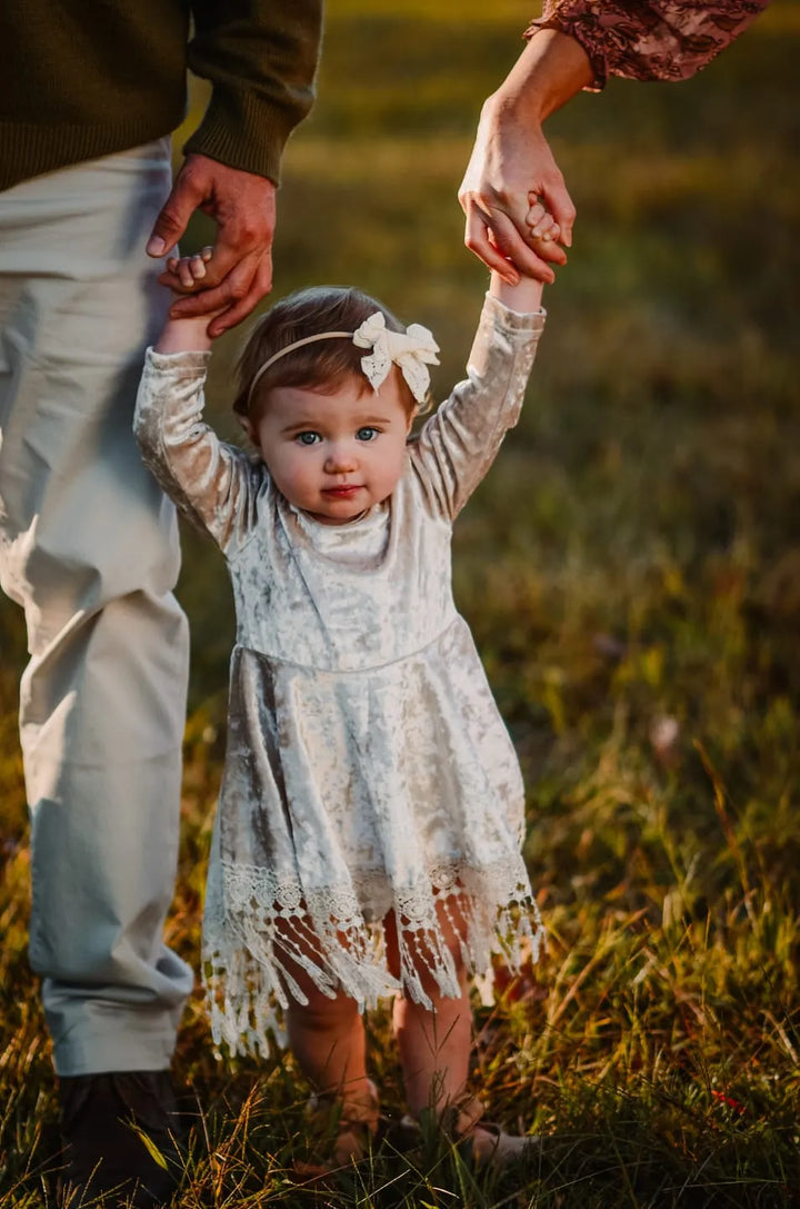 Indi Boho Velvet Dress in Beige