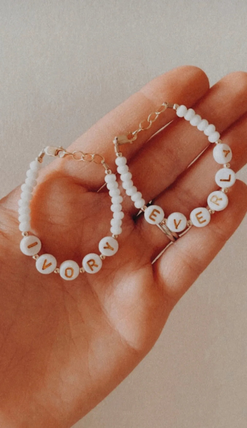 Personalized Name Mommy & Baby Bracelet in White Beads