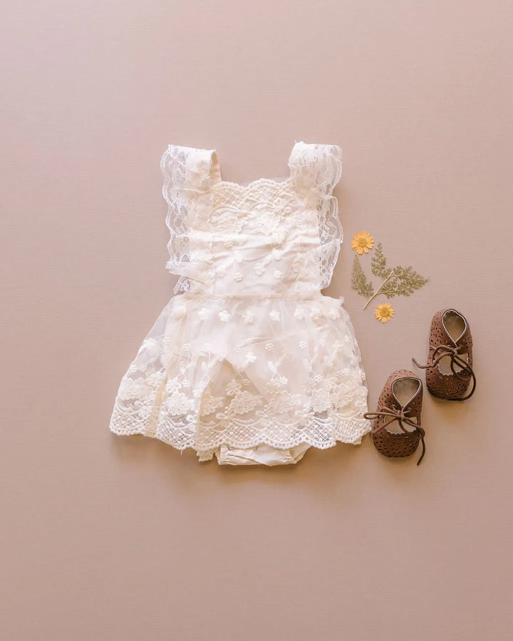 Everly Lace Romper in Ivory