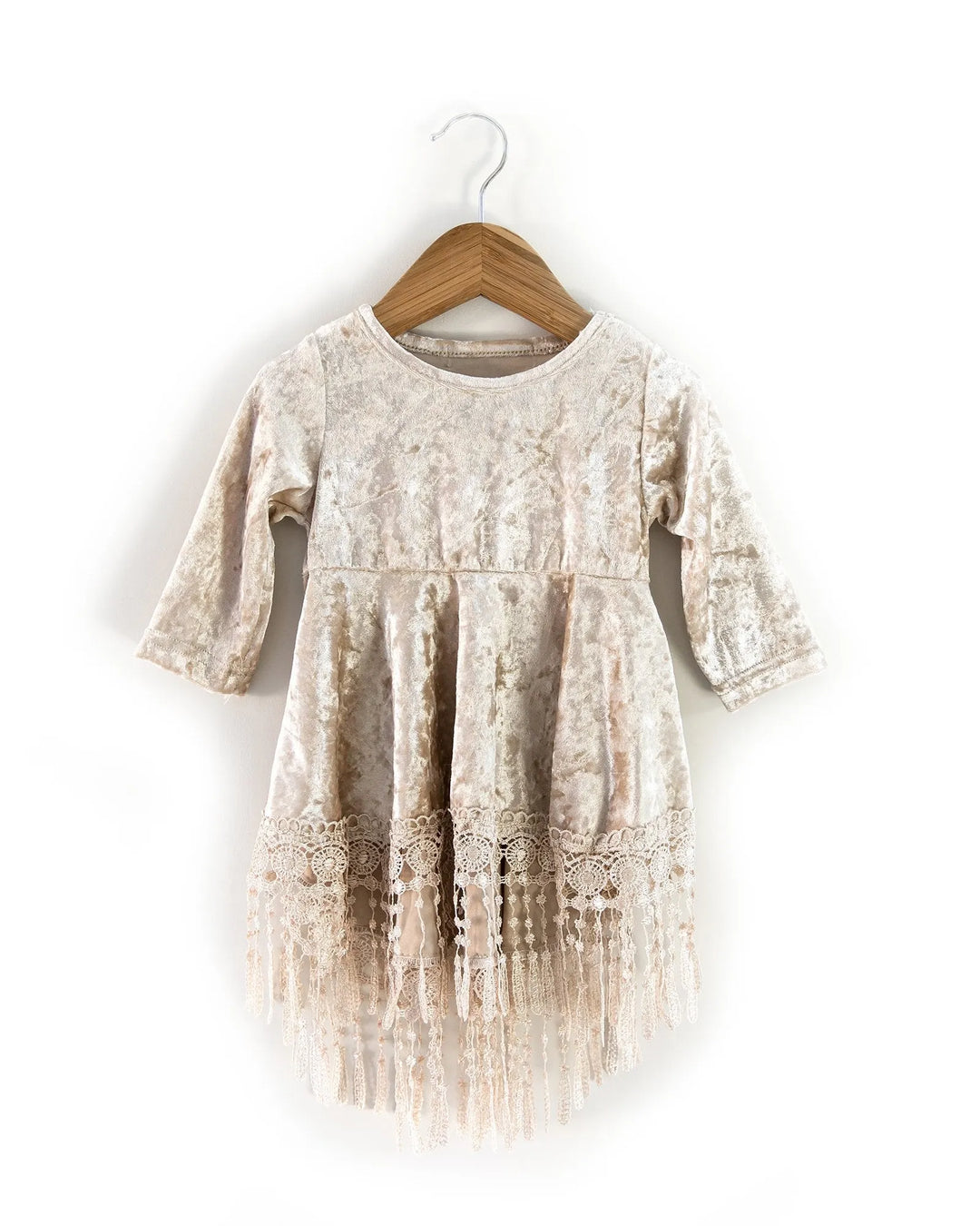 Indi Boho Velvet Dress in Beige