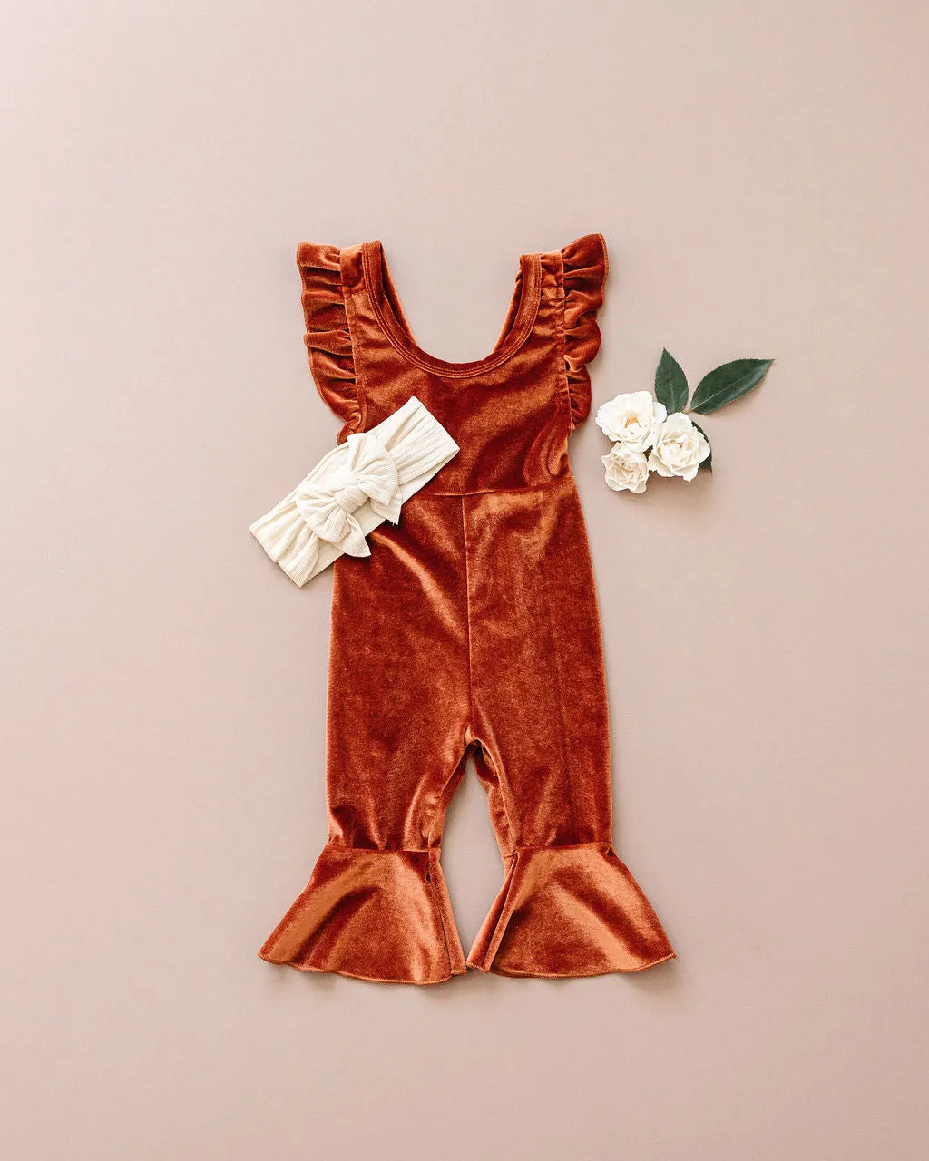 Dinah Velvet Jumpsuit in Rust