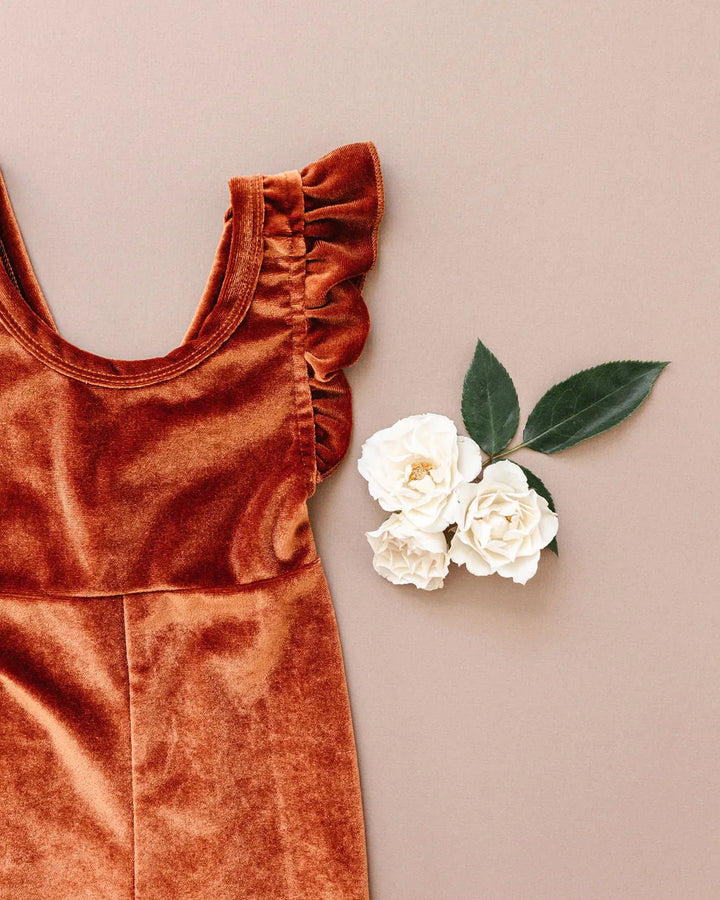 Dinah Velvet Jumpsuit in Rust