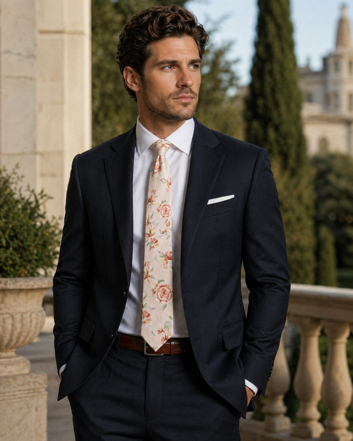 Men's Skinny Tie in Neutral Rustic Bloom