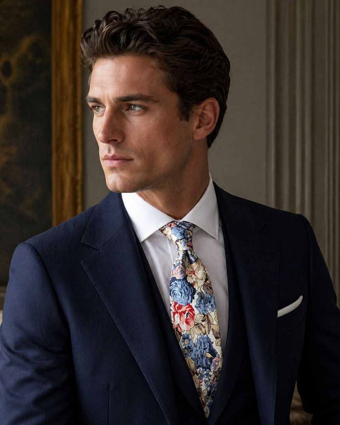 Men's Skinny Tie in Serenity Blooms