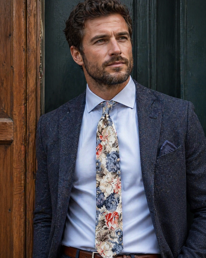 Men's Skinny Tie in Serenity Blooms