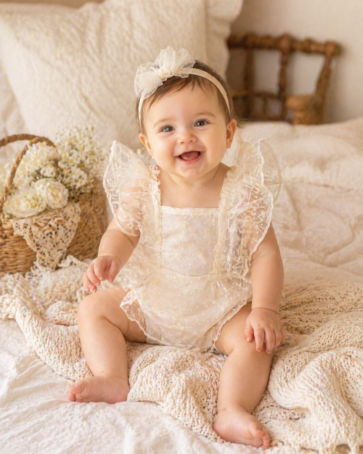 Starlight Lace Romper in Ivory