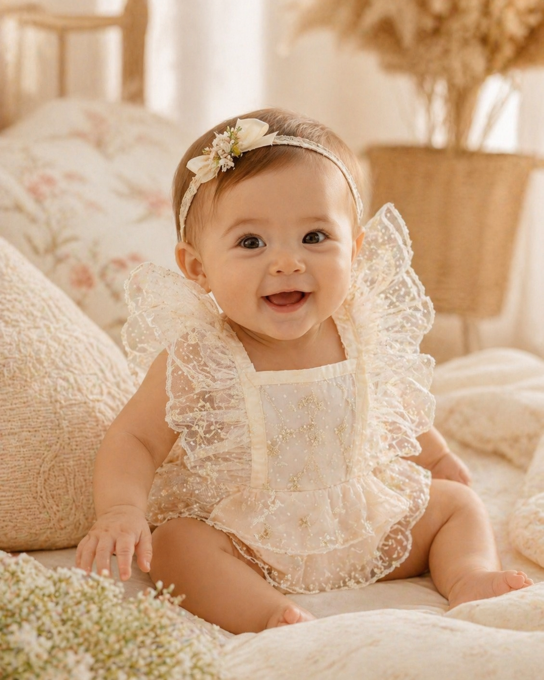 Starlight Lace Romper in Ivory