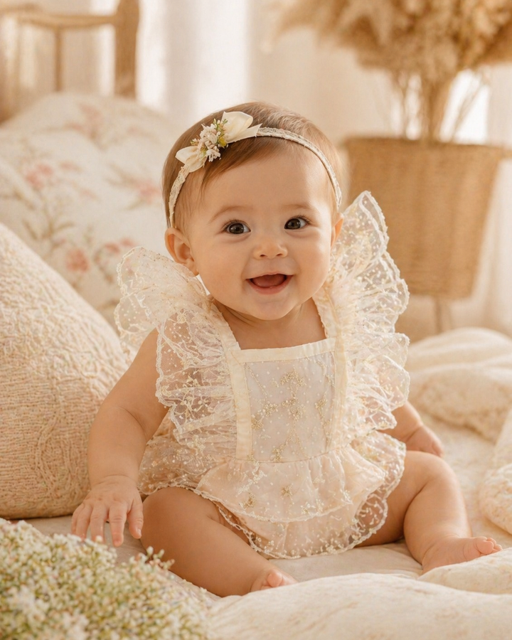 Starlight Lace Romper in Ivory