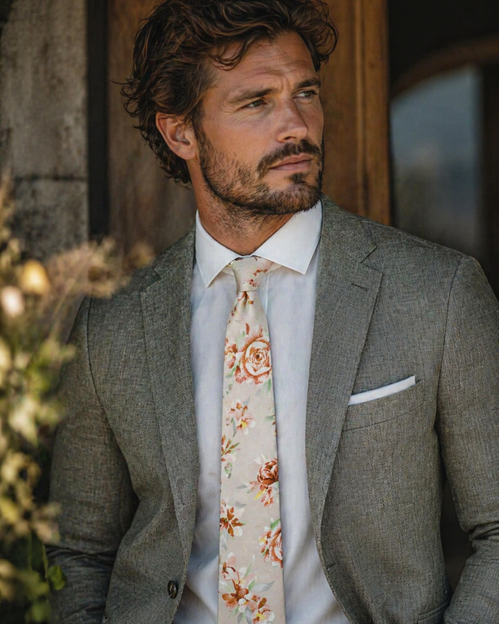 Men's Skinny Tie in Neutral Rustic Bloom