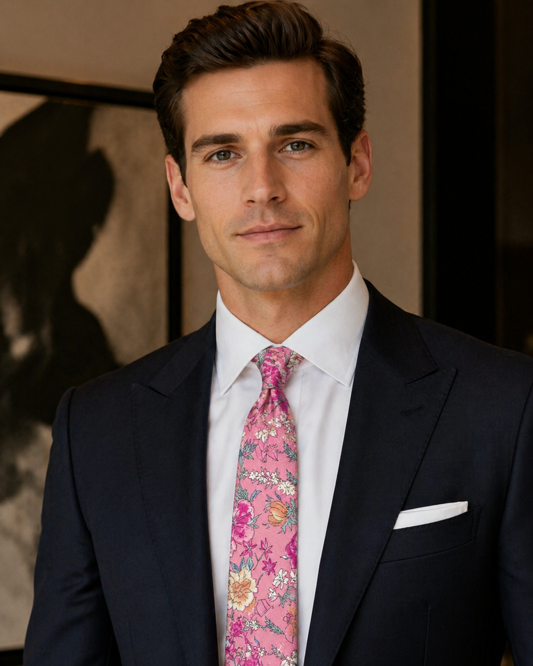 Men's Skinny Tie in Watercolor Rose Elegance