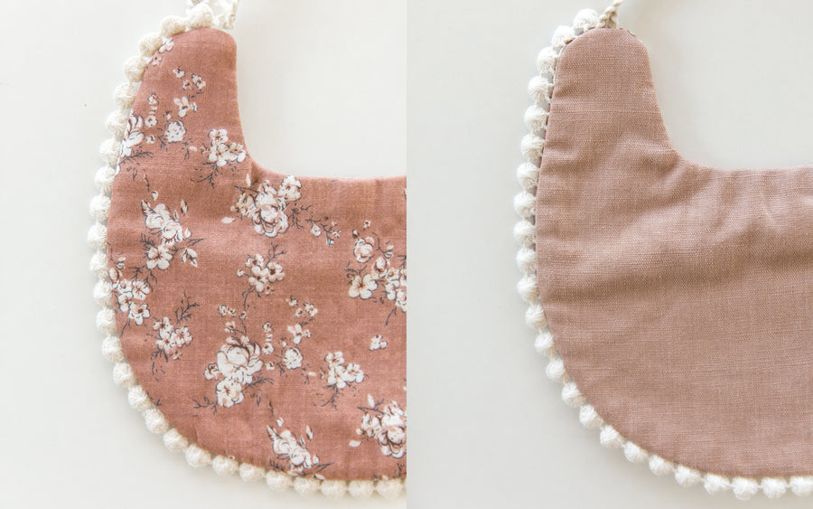 Scalloped Bib in Rosy Brown & Posies // Double Sided - Reverie Threads