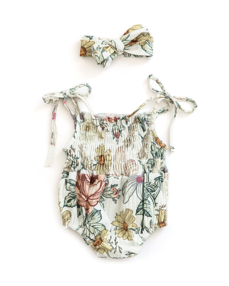 Ruby Ribbed Romper in Spring Floral - Reverie Threads