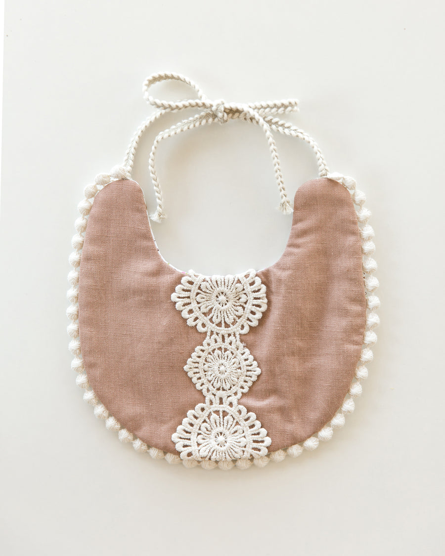 Scalloped Bib in Crochet Rosy Brown & Buttercups // Double Sided - Reverie Threads