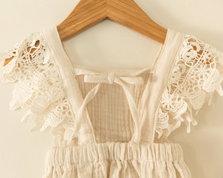 Heidi Lace Sleeve Dress in White - Reverie Threads