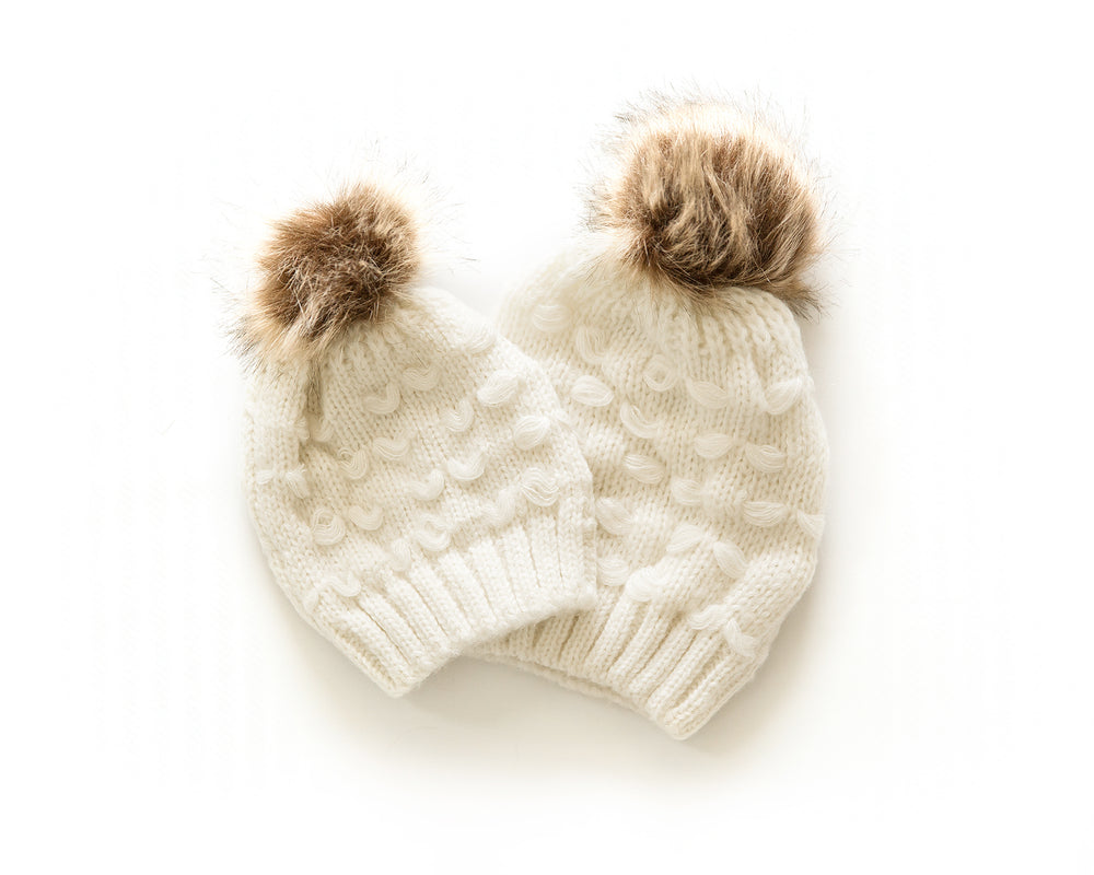 Mommy & Me Cozy Knit Beanie in Ivory - Reverie Threads