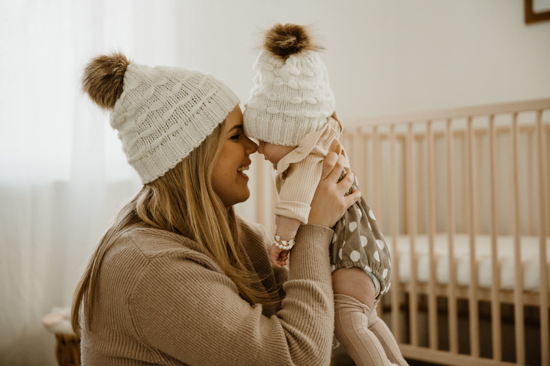 Mommy & Me Cozy Knit Beanie in Ivory - Reverie Threads