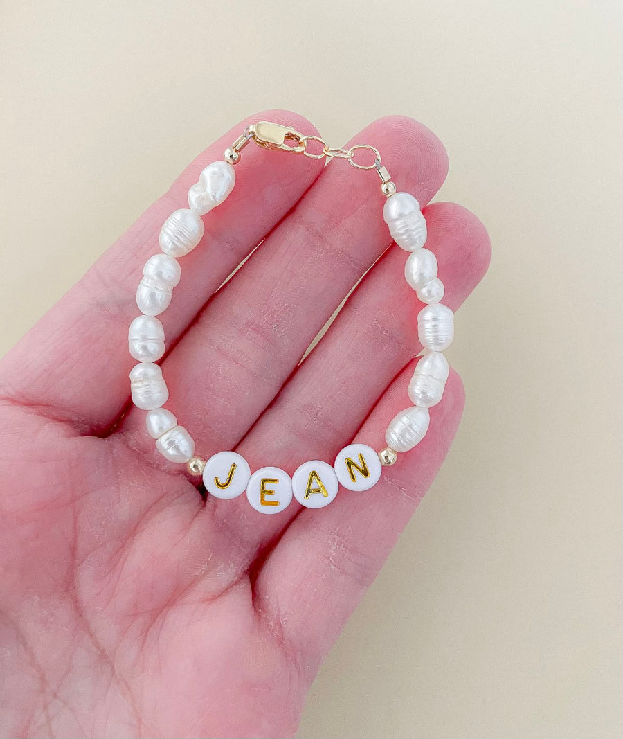 Personalized Name Mommy & Baby Bracelet in Pearly White 0-6 Months | Reverie Threads