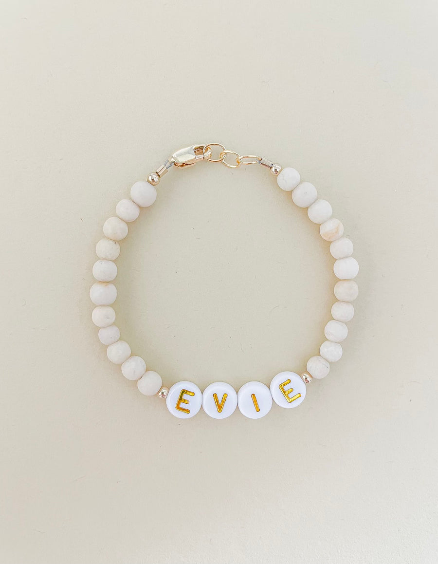 Personalized Name Mommy & Baby Bracelet in Creamy Beads