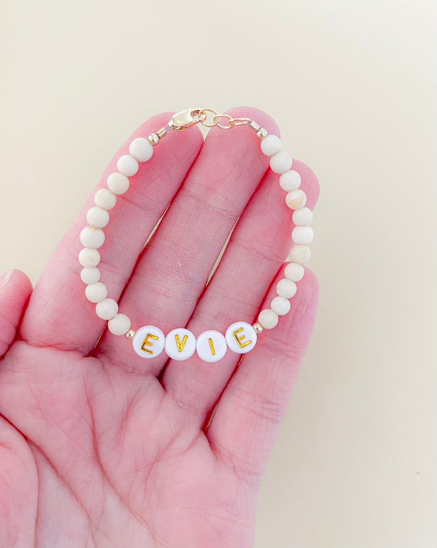 Personalized Name Mommy & Baby Bracelet in Creamy Beads