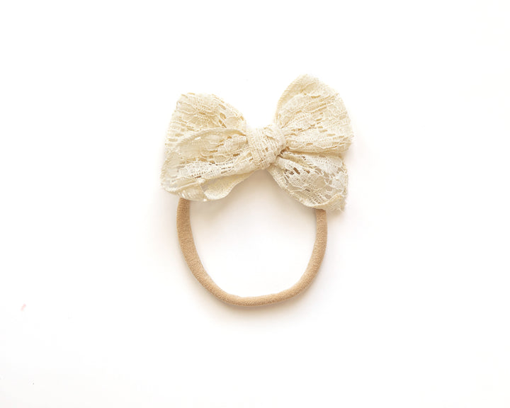 Luna Bow Headband in Lacey Ivory